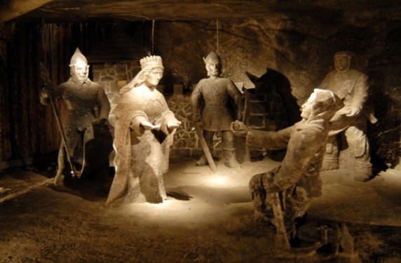 salt mine in wieliczka in poland, underground salt statues